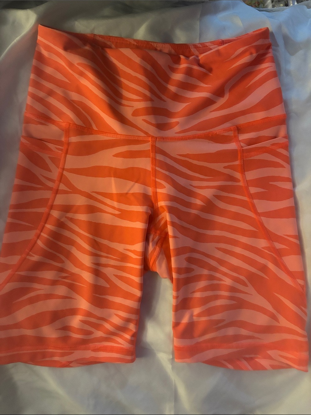 Old Navy Coral and Light Coral Zebra-Print High-Rise Bike Shorts